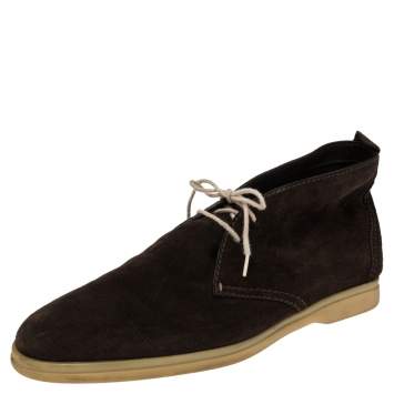 Pre Owned Loro Piana Brown Suede Soft Walk Lace Up Ankle Boots Size 44