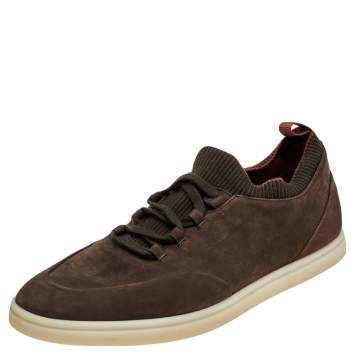 Pre Owned Loro Piana Brown Nubuck Leather Soho Walk Low Top Sneakers Size 43.5
