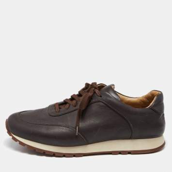 Pre Owned Loro Piana Dark Brown Leather Lace Up Sneakers Size 41