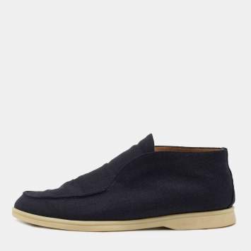 Pre Owned Loro Piana Navy Blue Canvas Summer City Walk Loafers Size 43