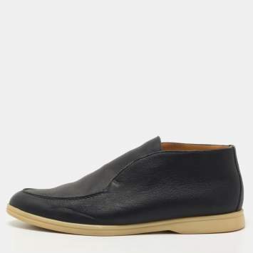 Pre Owned Loro Piana Navy Blue Leather Open Walk Ankle Boots Size 44