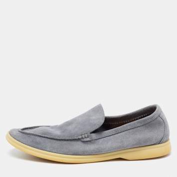 مملوكة مسبقًا Loro Piana Grey Suede Walk Slip On Loafers Size 43