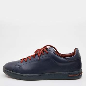 Pre Owned Loro Piana Navy Blue Leather 360 Flexy Walker Low Top Sneakers Size 46