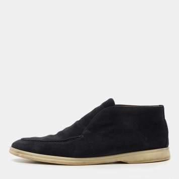 Pre Owned Loro Piana Navy Blue Suede Open Walk Ankle Boots Size 44