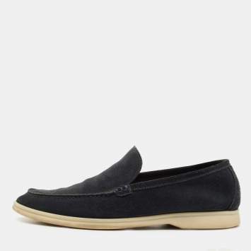 Pre Owned Loro Piana Navy Blue Suede Summer Walk Loafers Size 43.5