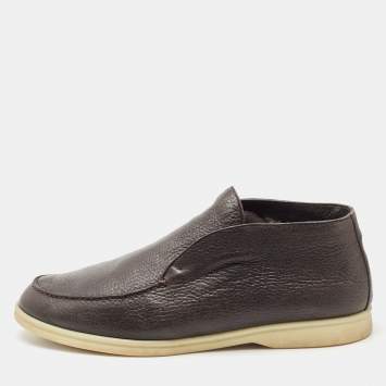 Pre Owned Loro Piana Brown Leather Open Walk Ankle Boots Size 41