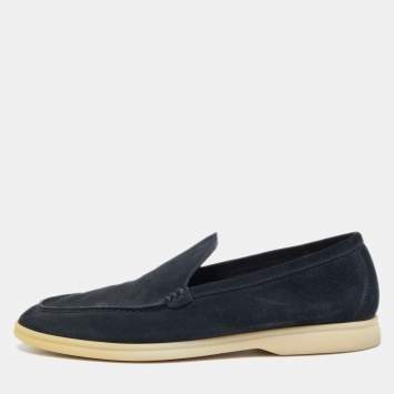 Pre Owned Loro Piana Navy Blue Suede Summer Walk Slip On Loafers Size 43