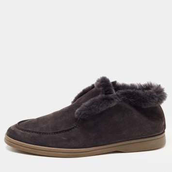 Pre Owned Loro Piana Grey Suede and Shearling Fur Open Walk Chukka Boots Size 39