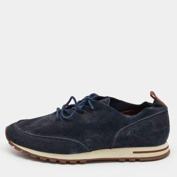 Pre Owned Loro Piana Navy Blue Suede Weekend Walk Trainers Sneakers Size 42