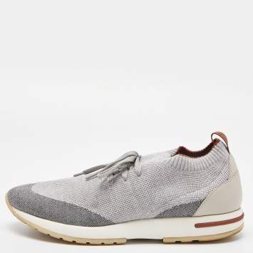 Pre Owned Loro Piana Grey Knit Fabric and Leather 360 Flexy Walker Slip On Sneakers Size 40