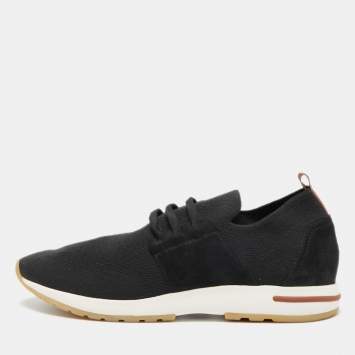 Pre Owned Loro Piana Black Knit Fabric and Suede 360 LP Flexy Walk Sneakers Size 44