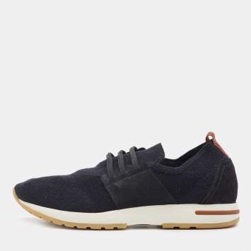 Pre Owned Loro Piana Black Knit Fabric and Suede 360 LP Flexy Walk Sneakers Size 44