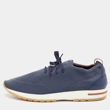 Pre Owned Loro Piana Navy Blue Knit Fabric 360 LP Flexy Walk Sneakers Size 44