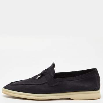 مملوكة مسبقًا Loro Piana Black Suede Summer Charms Walk Slip On Loafers Size 41.5