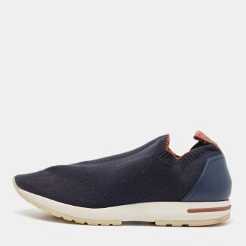 Pre Owned Loro Piana Navy Blue Knit Fabric 360 Lp Flexy Walker Sneakers Size 43