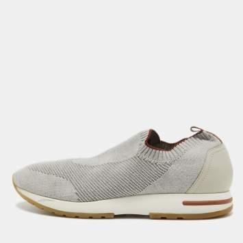 Pre Owned Loro Piana Grey Knit Fabric 360 LP Flexy Walk Slip On Sneakers Size 43