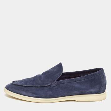Pre Owned Loro Piana Blue Suede Summer Walk Loafers Size 45.5