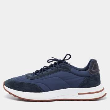 Pre Owned Loro Piana Navy Blue Nylon and Suede Low Top Sneakers Size 45