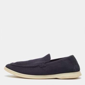 Pre Owned Loro Piana Navy Blue Knit Fabric Summer Walk Loafers Size 43
