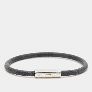 Pre Owned Louis Vuitton Keep It Bracelet Damier Graphite Canvas Silver Tone Bracelet