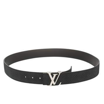 Pre Owned Louis Vuitton Black Mini Damier Suede Initiales Belt 105CM