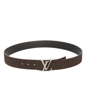 Pre Owned Louis Vuitton Brown Mini Damier Suede Initiales Belt 105 CM