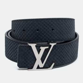 Pre Owned Louis Vuitton Dark Blue Mini Damier Suede LV Initiales Belt 110CM