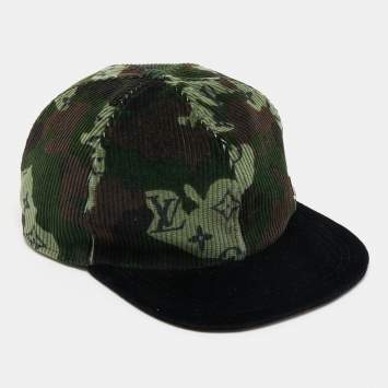 Pre Owned Louis Vuitton Green Corduroy Easy Fit Camo Cap 60