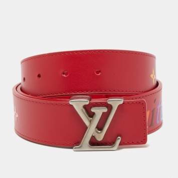 Pre Owned Louis Vuitton Red Leather LV Initiales Belt Size 85CM