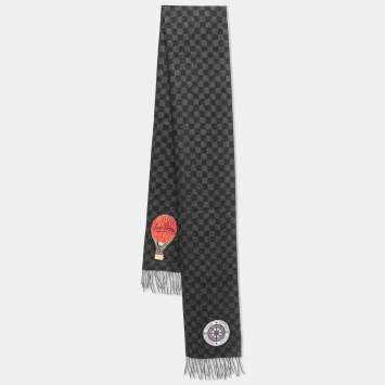 Pre Owned Louis Vuitton Graphite Damier Map Wool & Alpaca Scarf