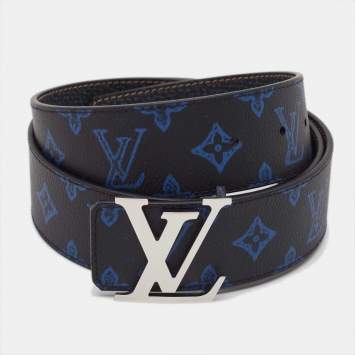 Pre Owned Louis Vuitton Blue Monogram Canvas LV Initiales Reversible Belt 90 CM
