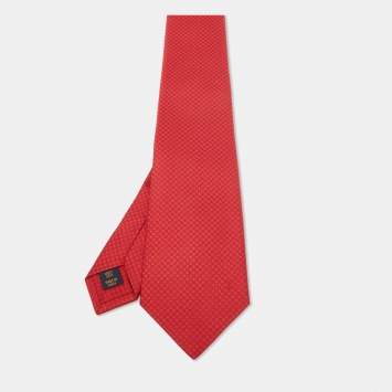 Pre Owned Louis Vuitton Red Micro Damier Silk Tie