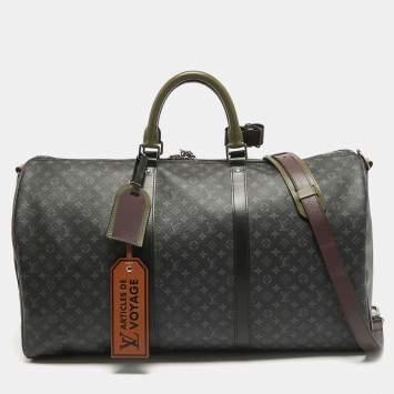 Pre Owned Louis Vuitton Monogram Eclipse Canvas Patchwork Keepall Bandouliere 50 Bag