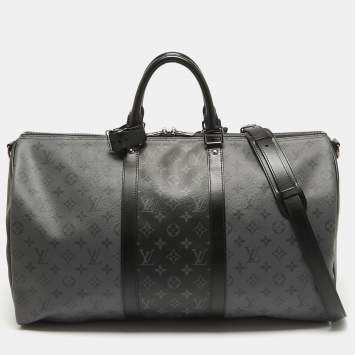 Pre Owned Louis Vuitton Monogram Eclipse and Reverse Canvas Keepall Bandouliere 50 Bag