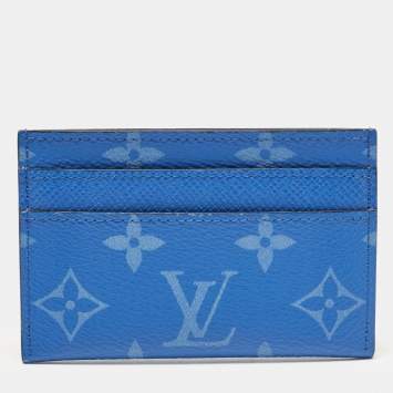 Pre Owned Louis Vuitton Agave Blue Taigarama Canvas Double Card Holder