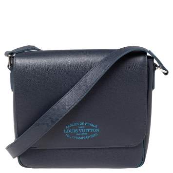 Pre Owned Louis Vuitton Blue Marine Taiga Leather Roman PM Bag