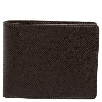 Pre Owned Louis Vuitton Brown Taiga Leather Bifold Compact Wallet