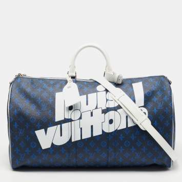 Pre Owned Louis Vuitton Blue Vintage Monogram Canvas Everyday LV Keepall Bandouliere 55 Bag