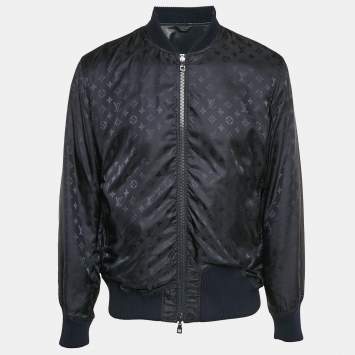 Pre Owned Louis Vuitton Navy Blue Monogram Leather and Nylon Reversible Technical Jacket M