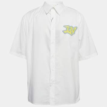Pre Owned Louis Vuitton White LVSE Print Cotton Short Sleeve Shirt XL