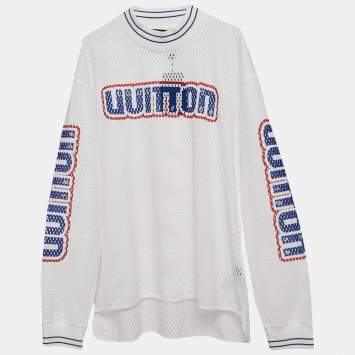 Pre Owned Louis Vuitton White LV Graphic Mesh Long Sleeve T-Shirt XL