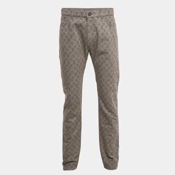 Pre Owned Louis Vuitton Grey Monogram Denim Slim Jeans M Waist 38"