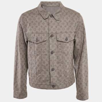 Pre Owned Louis Vuitton Grey Monogram Jacquard Denim Single Breasted Jacket L