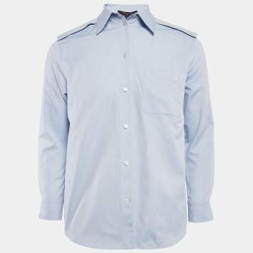 Pre Owned Louis Vuitton Light Blue Cotton Button Front Shirt S