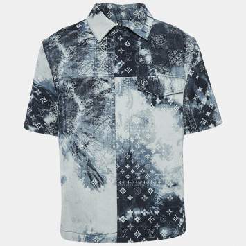 Pre Owned Louis Vuitton Blue Logo Bandana Print Denim Button Front Shirt M
