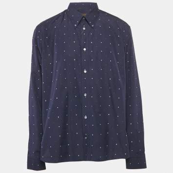 Louis Vuitton Navy Blue Logo Dobby Cotton Button Front Shirt 5XL