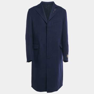 Louis Vuitton Navy Blue Wool Felt Double-Face Monogram Coat XL