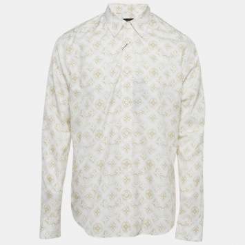Louis Vuitton White Logo Monogram Printed Cotton Button Front Shirt L