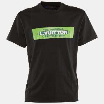 Louis Vuitton Black/Green Logo Print Cotton Crew Neck T-Shirt L