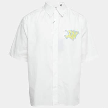 مملوكة مسبقًا قميص لويس فيتون قطن أبيض مطبوع بأكمام قصيرة كبير